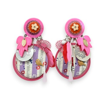 Boucles d'oreilles clip printemps fuchsia