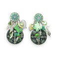 Boucles d'oreilles clip vertes médaillon rond imprimé