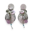 Boucles d'oreilles clip damier rose et blanc nacré