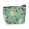 Porte monnaie motifs fleurs avec lapins vert d'eau