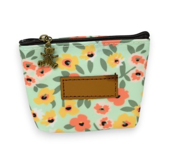Porte monnaie motifs fleurs orange et jaune