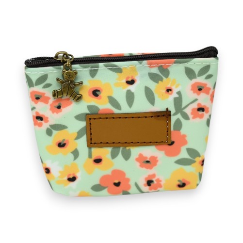 Porte monnaie motifs fleurs orange et jaune