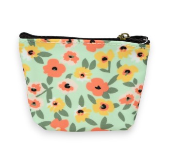 Porte monnaie motifs fleurs orange et jaune