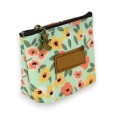 Porte monnaie motifs fleurs orange et jaune