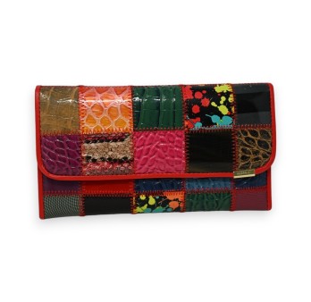 Portefeuille patchwork finitions rouge