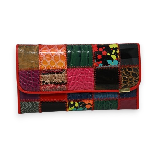 Portefeuille patchwork finitions rouge