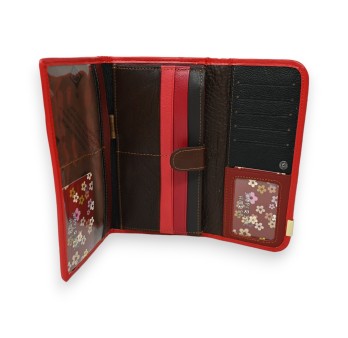 Portefeuille cuir patchwork finitions rouge
