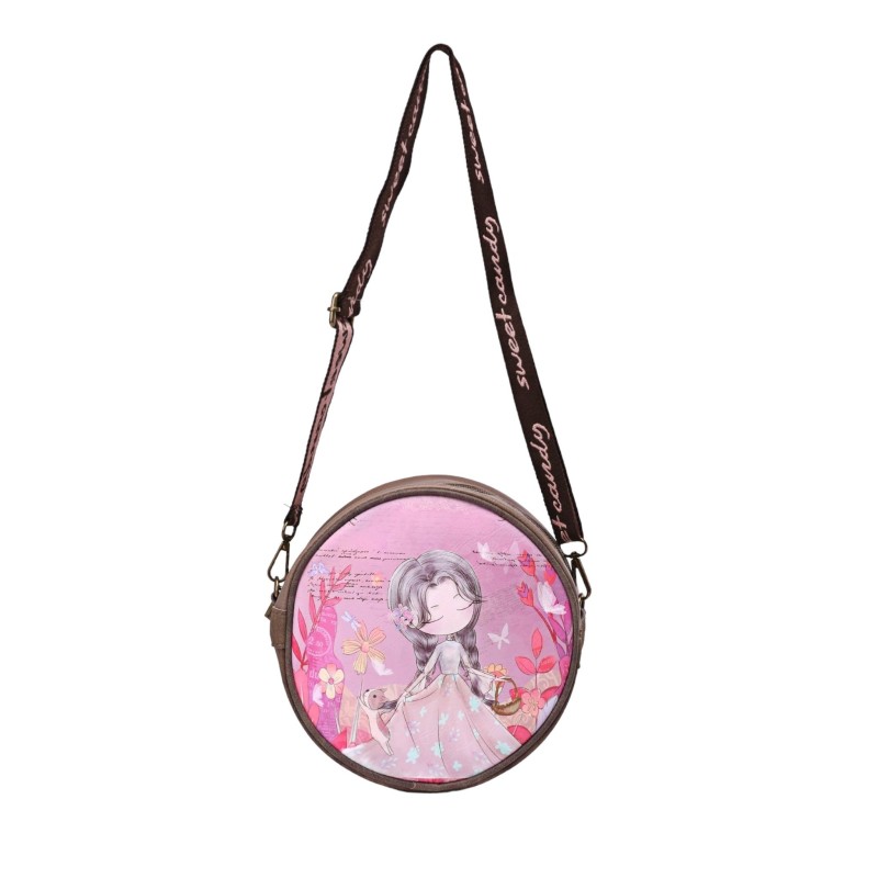 Sac bandoulière rond sweety candy dans les champs de fleurs