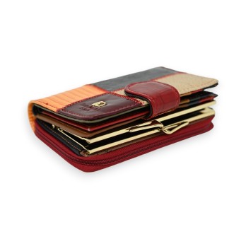 Portefeuille porte monnaie cuir rectangle patchwork