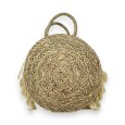 Sac rond paille bohème beige et bleu ciel