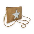 Sac pochette camel étoile brillante
