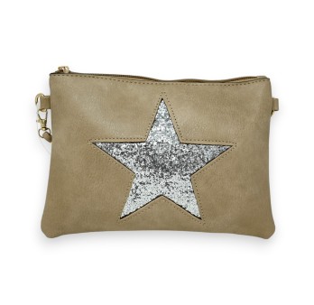 Sac pochette taupe étoile brillante