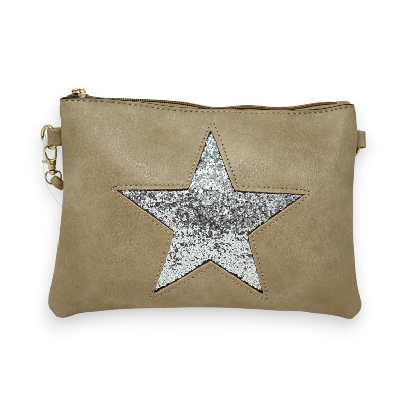 Sac pochette taupe étoile brillante