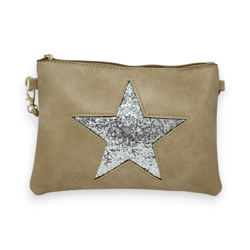 Sac pochette taupe étoile brillante