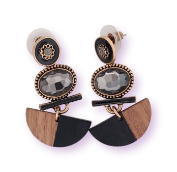 Petites boucles d'oreilles bois pierre et métal dorée