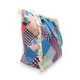 Sac cabas nylon imprimé patchwork rose et bleu