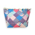 Sac cabas nylon imprimé patchwork rose et bleu