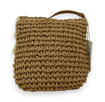 Sac bandoulière bohème paille foncée macramé pompons