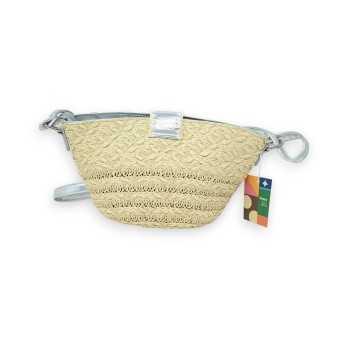Sac bandoulière bohème paille beige et argent