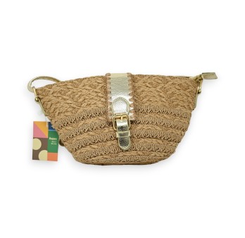 Sac bandoulière bohème paille foncée et doré
