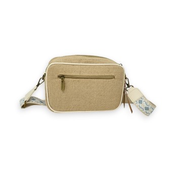 Sac bandoulière rigide broderies fleurs bleues