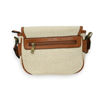 Sac bandoulière bohème paille et synthétique marron