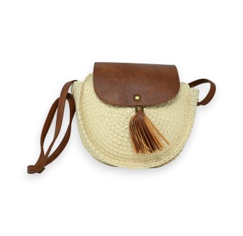 Sac bandoulière rond bohème beige clair