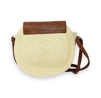 Sac bandoulière rond bohème beige clair