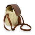 Sac bandoulière rond bohème beige clair