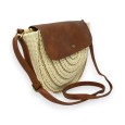 Sac bandoulière rond paille beige fils dorés