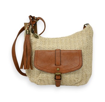Sac bandoulière paille beige clair forme banane