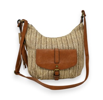 Sac bandoulière paille foncé forme banane