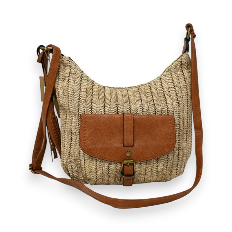 Sac bandoulière paille foncé forme banane