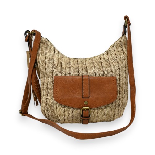 Sac bandoulière paille foncé forme banane