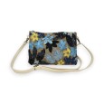 Sac pochette broderies tissu et sequins bleu et jaune