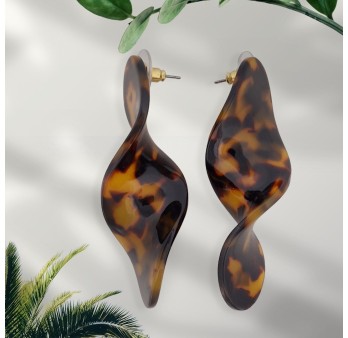 Boucles d'oreilles chips spirale motif léopard