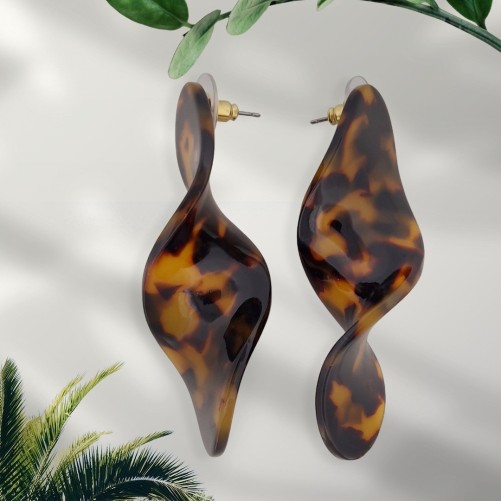 Boucles d'oreilles chips spirale motif léopard