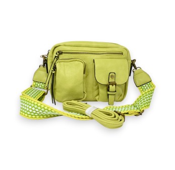 Sac bandoulière vert anis multi poches
