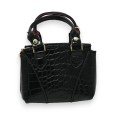 Porte clés porte monnaie noir effet croco vernis