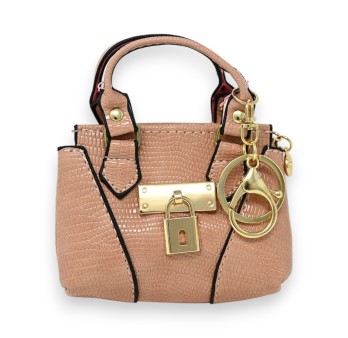 Porte clés porte monnaie vieux rose effet croco brillant