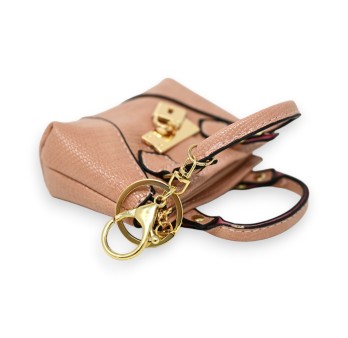 Porte clés porte monnaie vieux rose effet croco brillant