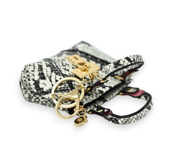 Porte clés porte monnaie imprimé serpent noir et blanc