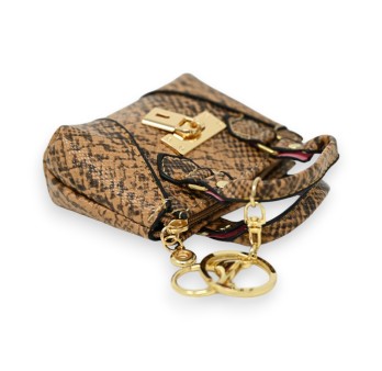 Porte clés porte monnaie imprimé serment marron et noir