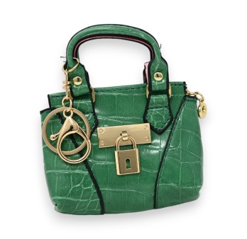 Porte clés porte monnaie vert effet croco brillant