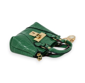 Porte clés porte monnaie vert effet croco brillant