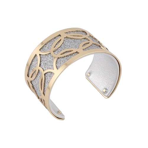 Bracelet manchette finition dorée simili cuir pailleté argenté et argent