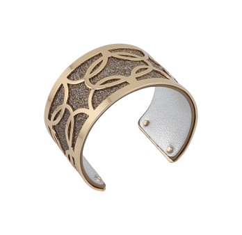 Bracelet manchette finitions dorées simili cuir marron pailleté et argent