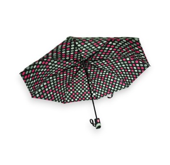 Parapluie pliant semi automatique pois fuchsia et gris