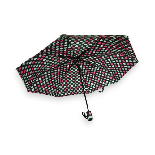 Parapluie pliant semi automatique pois fuchsia et gris