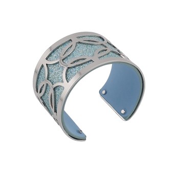 Bracelet manchette finitions argentées simili cuir pailleté bleu ciel et bleu ciel uni